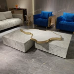 Art-Inspired Marble Coffee Table with Gold Accent Detail